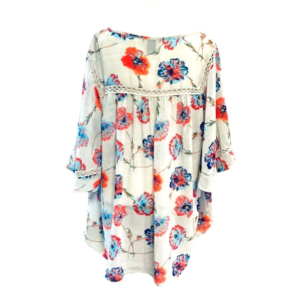 Chelsea & Theodore Woman Floral Boho Tunic top Off-White Floral S2X - Picture 5 of 10